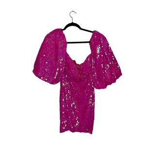 Boohoo Petite NWT Volume Puff Sleeve Mini Dress fuchsia pink